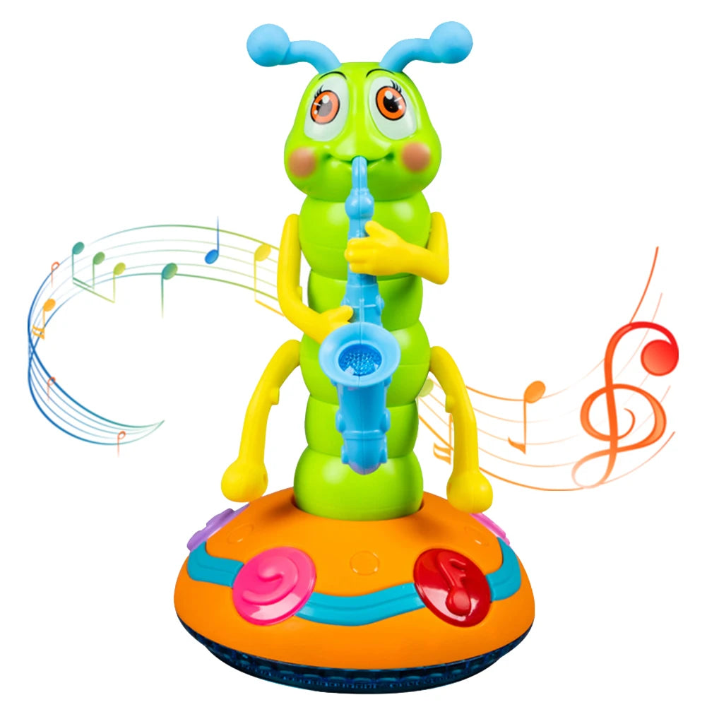 Electric Caterpillar Saxophone Toy – Musical Dancing Toy with Lights, Obstacle Avoidance & Educational Fun Gift for Kids