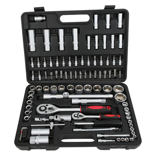 Wrench, Socket & Screwdriver Tool Set – Mechanics Kit (½ in & ¼ in) with Case