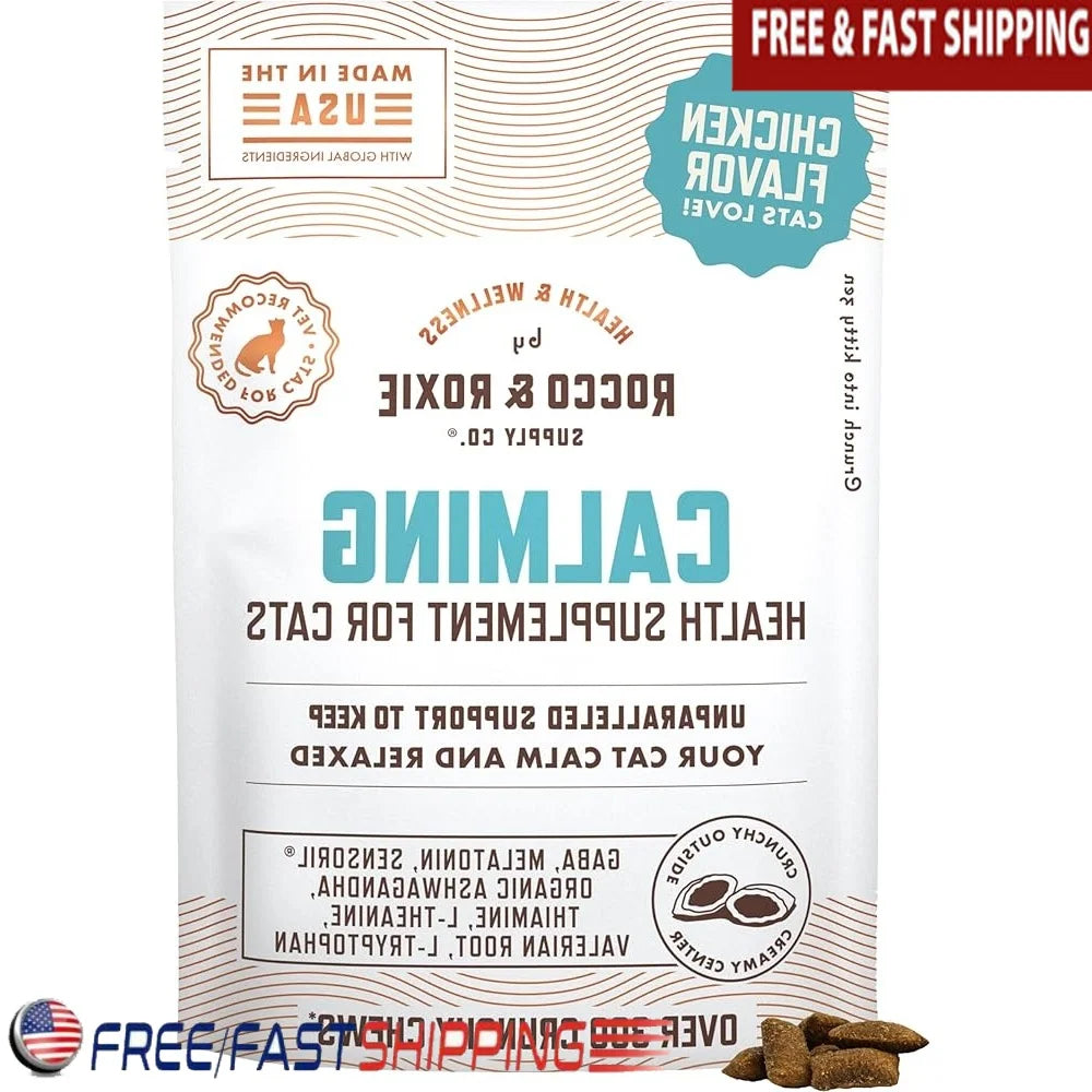 Cat Calming Treats with Melatonin Stress Relief and Relaxation Chewy Chicken Flavored Chews Grooming Travel Vet Visits Sleep Aid