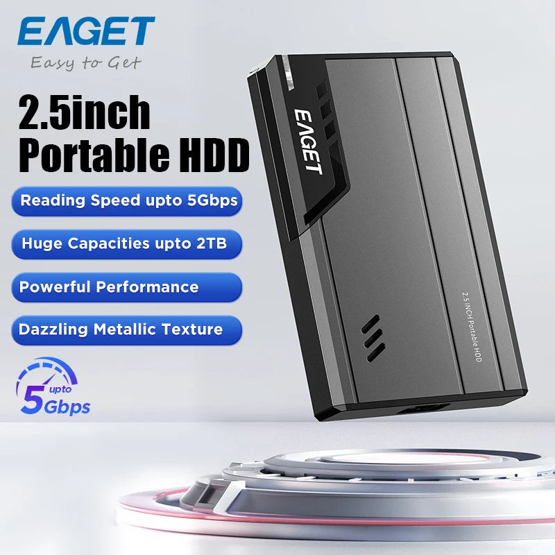 Eaget 2.5″ Portable External Hard Drive – 500GB/1TB/2TB USB 3.0 HDD for Desktop, Laptop, Mac, Gaming Consoles & PS5