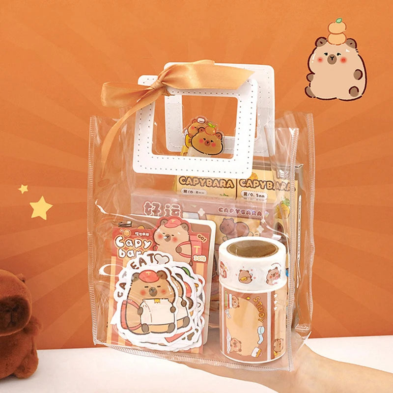 Kawaii Capybara Cartoon Stationery Set with Cute Handbag for School, Office & Gift Use