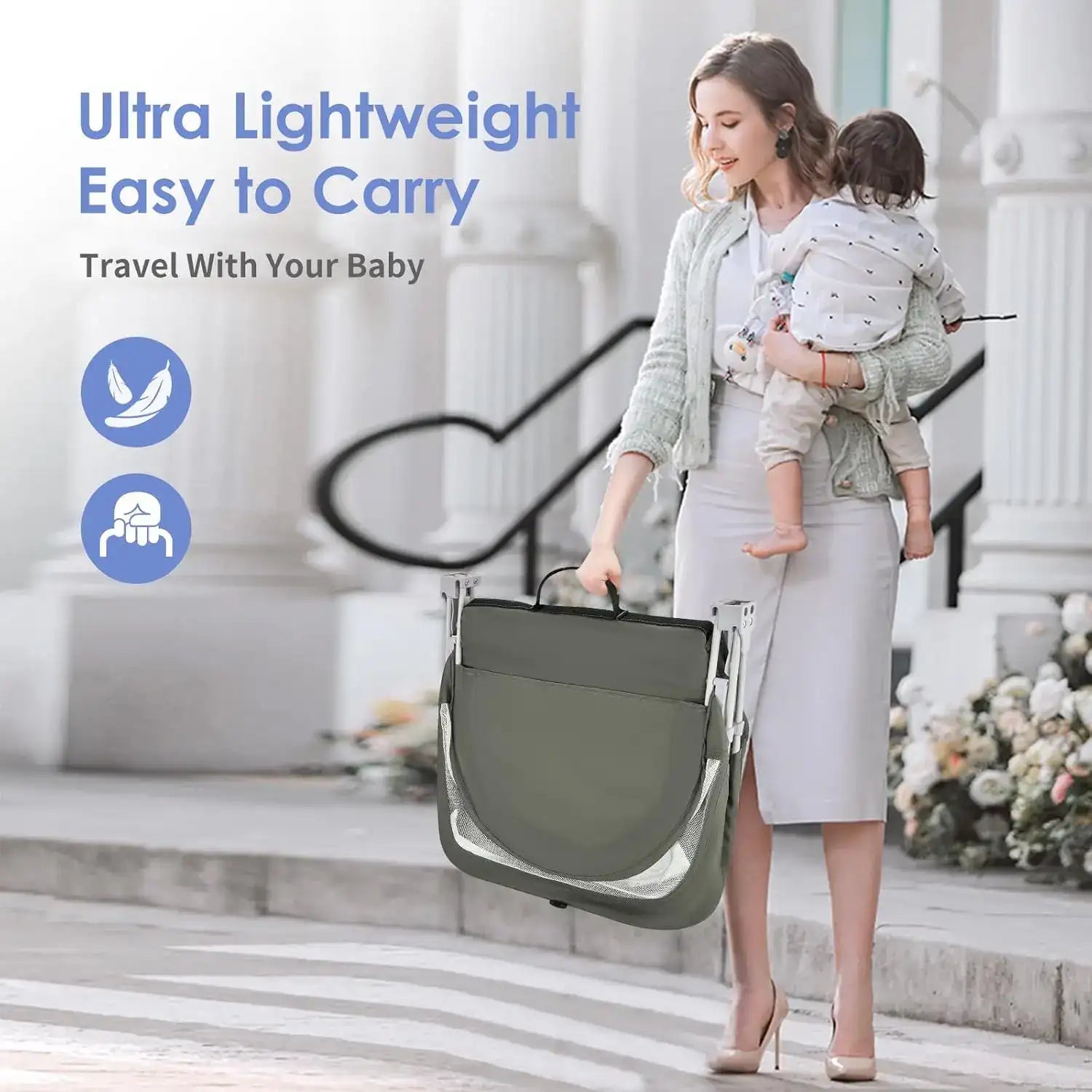 “Portable Baby Bassinet Travel Pod – Infant Lounger with Mosquito Net”