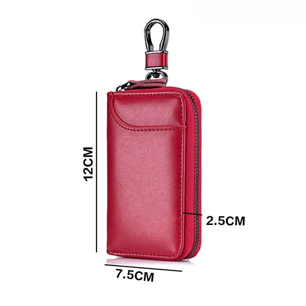Genuine Leather Keychain Organizer – Unisex Key Bag, Multifunction Wallet & Car Key Holder Pouch