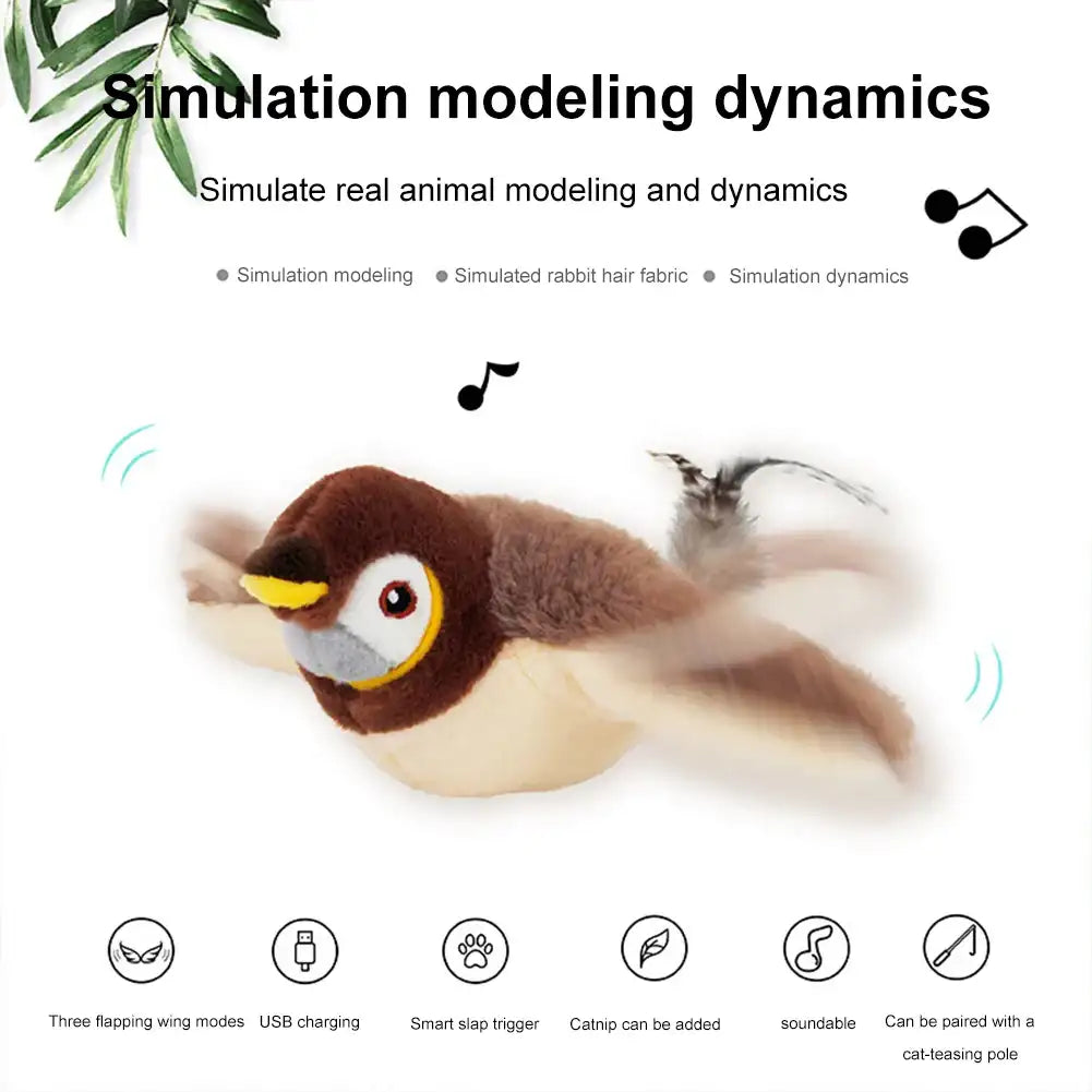 Interactive Sparrow Cat Toy with Flapping Wings & Catnip – Motion Sensor Bird-Style Plaything for Cats