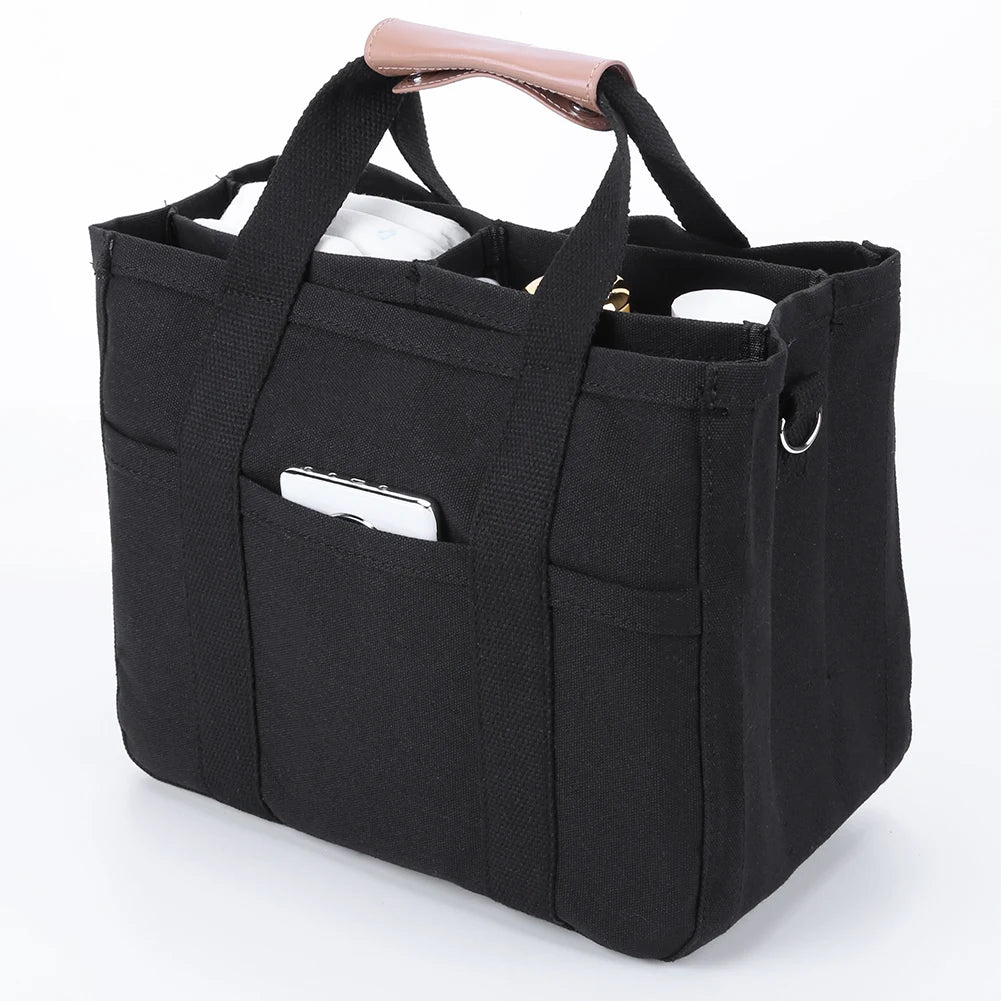 Women’s large-capacity canvas tote bag – multi-pocket casual shopping & travel handbag with adjustable shoulder strap