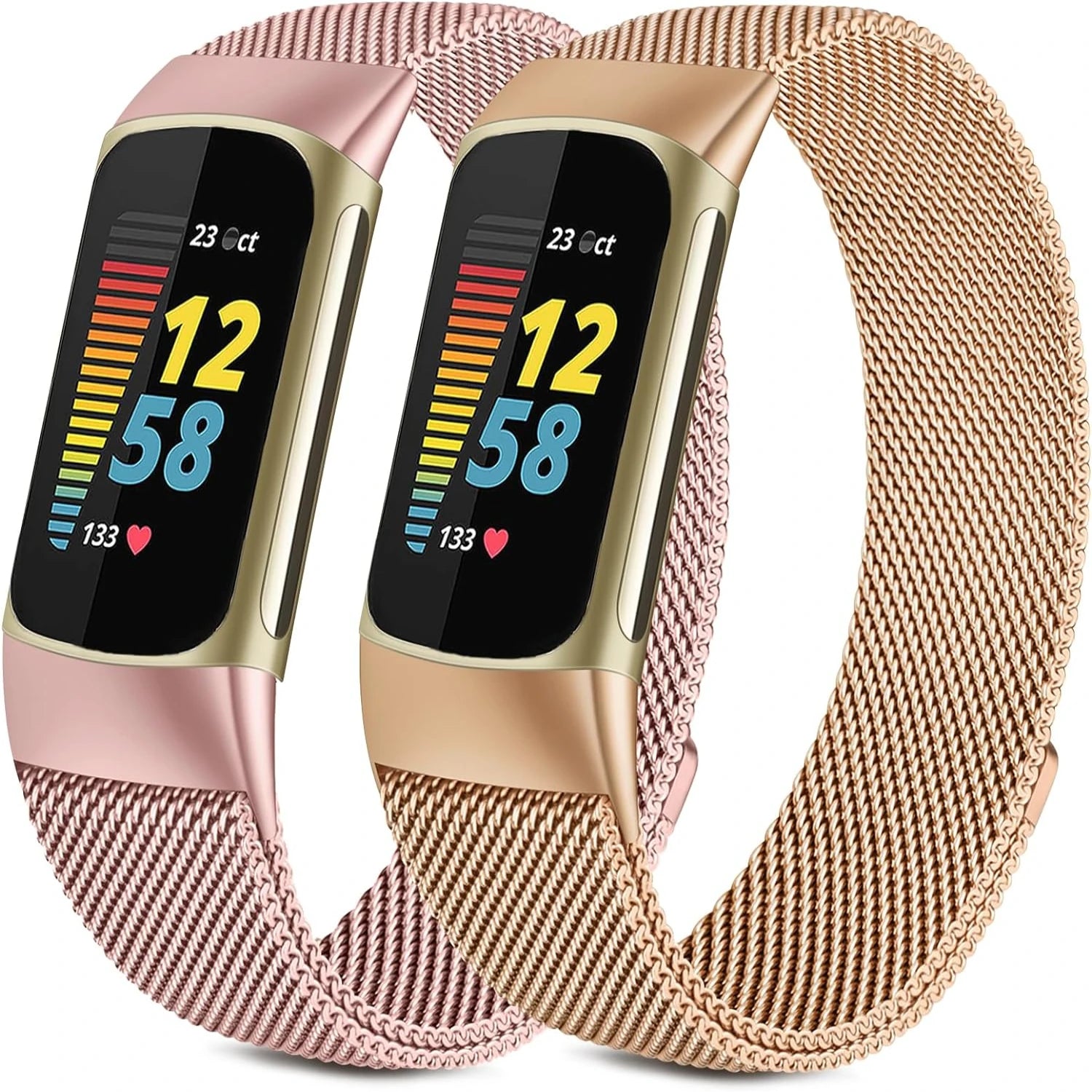 Chic Metallic Adjustable Stainless Steel Mesh Loop Replacement Straps (2-Pack) for Fitbit Charge 5 – Premium Style & Comfort