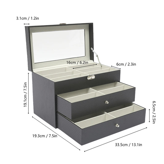 3-Tier Eyeglasses Storage Box – Drawer Style Sunglasses Organizer with 18 Individual Compartments