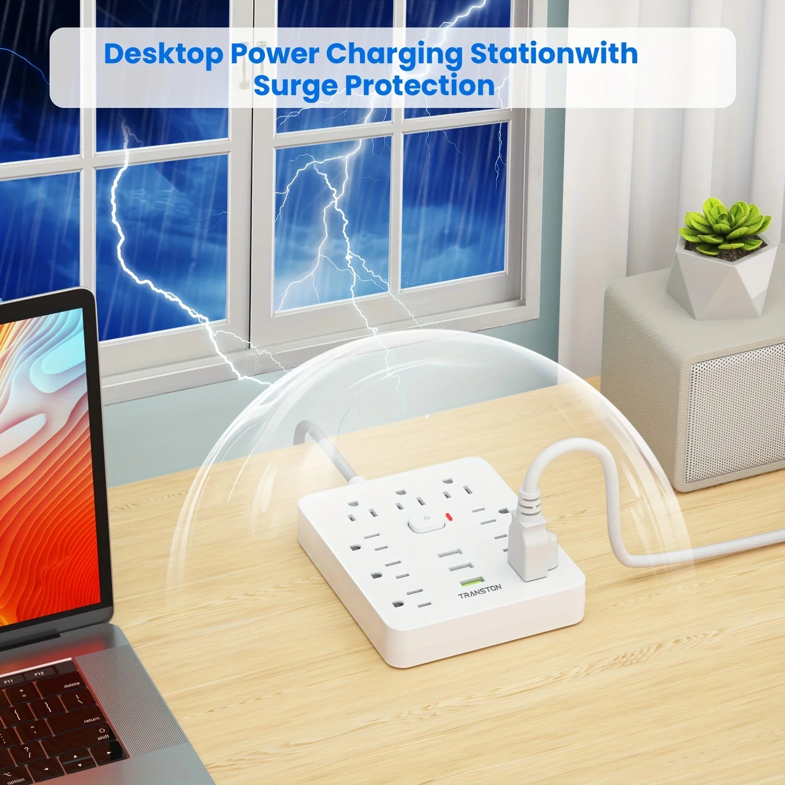 Power Outlet with Surge Protector – 9 AC Sockets + 3 USB Ports, 5FT Extension Cord, Quick Charge Power Strip for Home & Office (White)