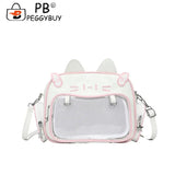 Cute Cat PU Crossbody Bag — Adjustable Strap Shoulder Purse with Clear Pocket for Women & Girls
