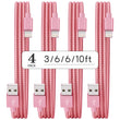4-Pack iPhone Charging Cables – MFi Certified Nylon Braided Fast Charging USB Cords (3ft/6ft/6ft/10ft) for iPhone & iPad