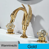 Gold Swan Deck-Mounted Basin Mixer Faucet – Dual Crystal Handle Hot & Cold Tap