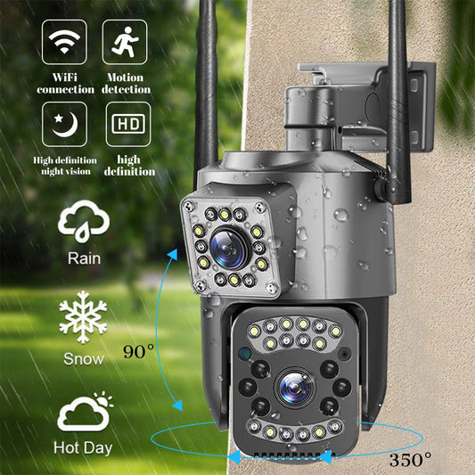 WiFi Waterproof Dual-Lens 4MP PTZ Security Camera – AI Human Detection, Color Night Vision & Dual-Screen Surveillance System (Outdoor)