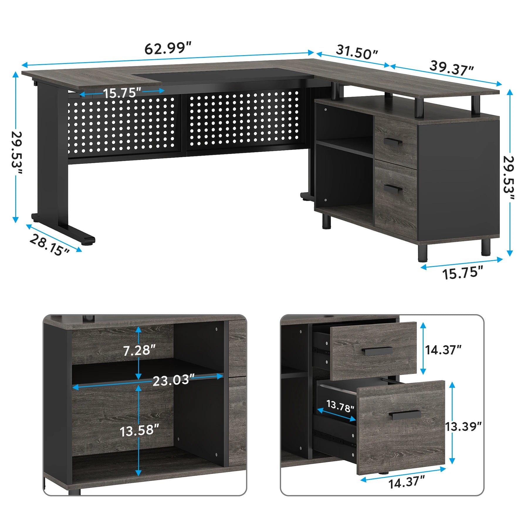 🖥️ Tribesigns 63" L-Shaped Executive Desk – Large Office Desk with File Cabinet, Drawers & Storage Shelves