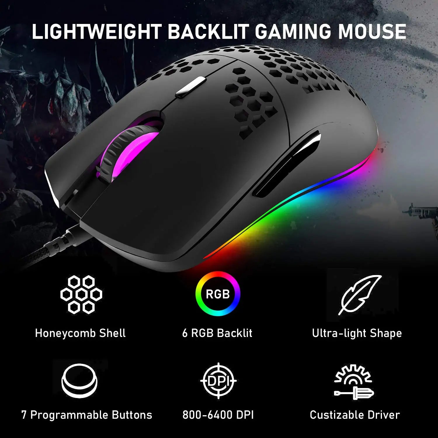 RGB Mechanical Keyboard with Brown Switches & Ultralight Honeycomb Gaming Mouse 3-in-1 Wired Set
