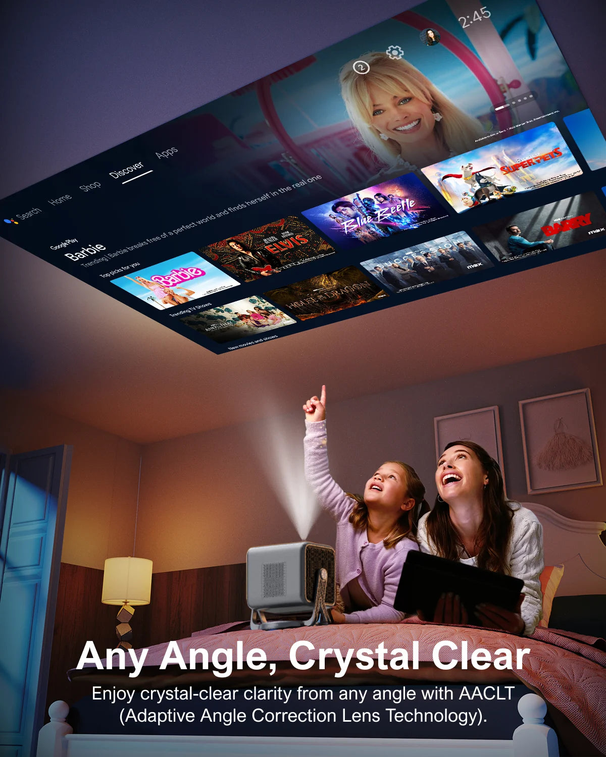 Ultimea Full HD 1080p Projector – 90° Gimbal Stand, Android 11, Dual-Band Wi-Fi 5G & Bluetooth, 4K Compatible Portable Home Theater