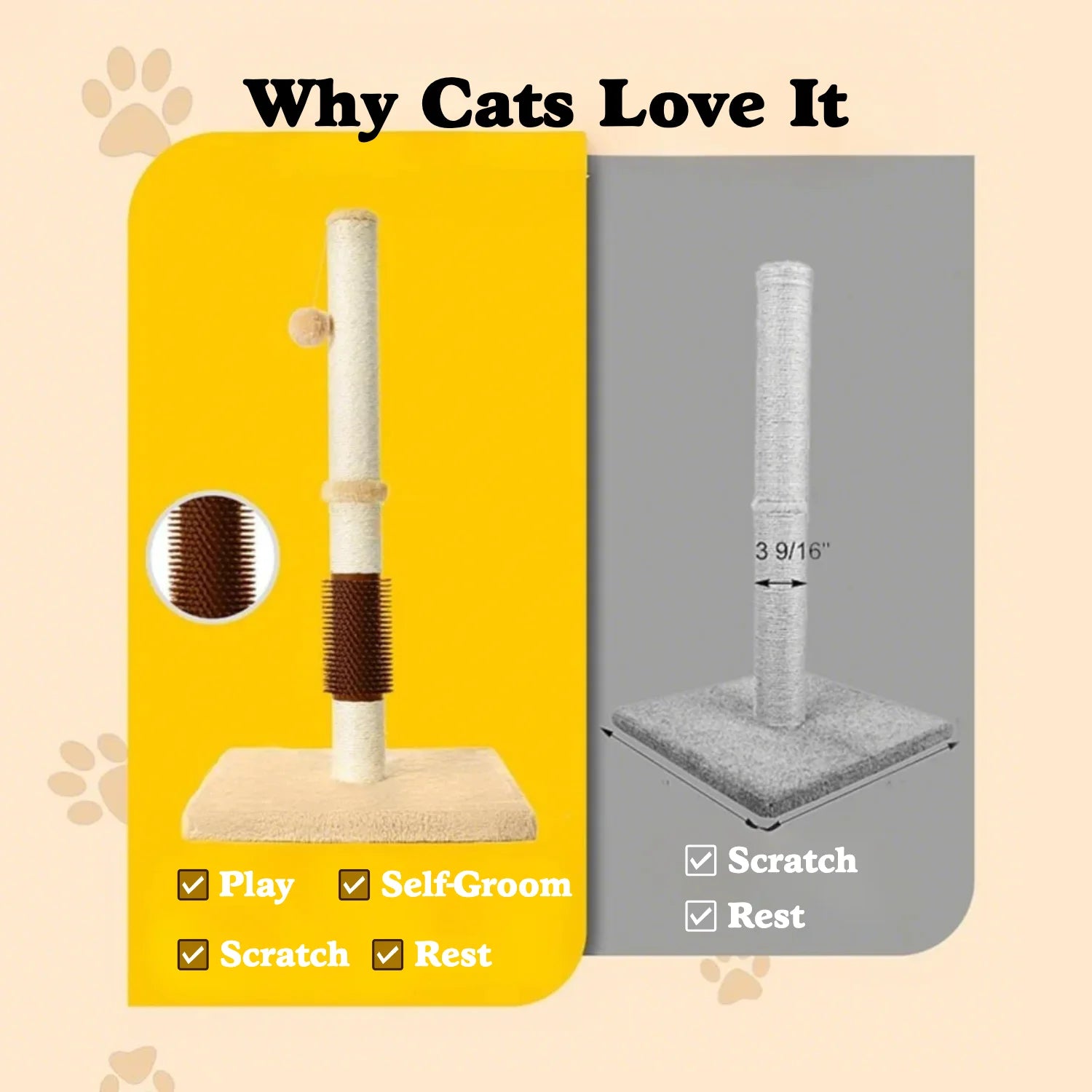 32" Tall Cat Scratching Post – Large Sisal Rope Scratcher with Dual Hanging Balls, Durable Post for Adult Indoor Cats