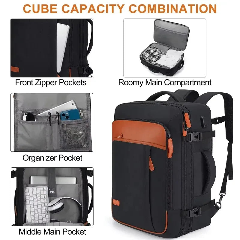40L Expandable Travel Backpack — Waterproof Large-Capacity Luggage & Laptop Bag for Business + Adventure Trips