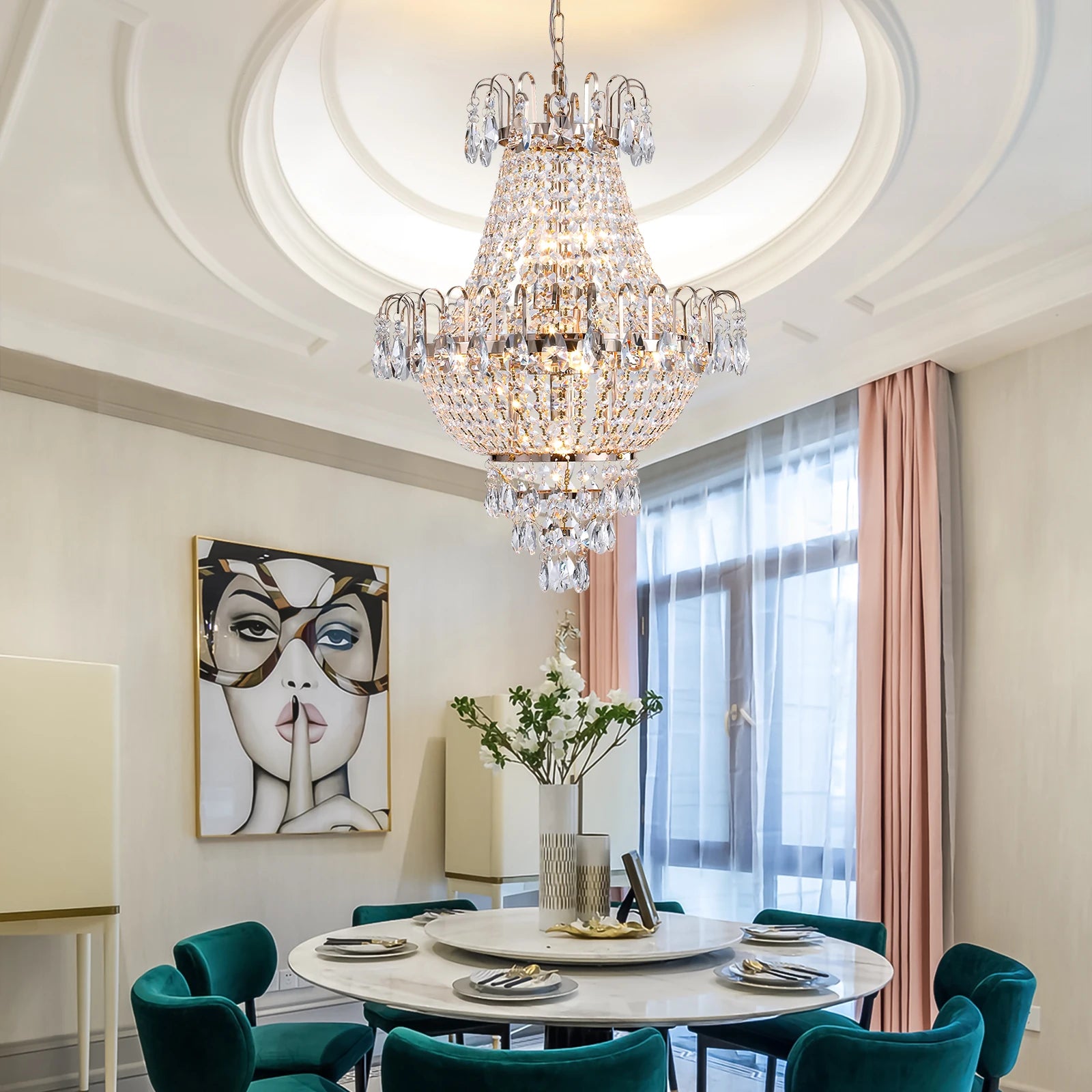 Arlgsite Luxury Gold Crystal Chandelier – Elegant K9 Crystal Ceiling Light for Living Room, Dining Room & Hallway
