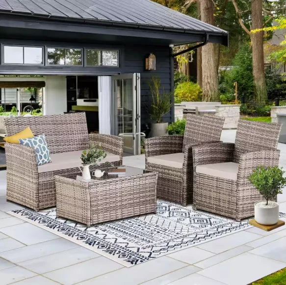 “Patio Furniture Set with Cushions – Outdoor Sofa, Chairs & Tea Table for Garden, Deck & Summer Relaxation”