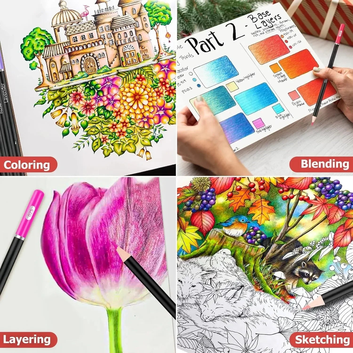 72-Color Pencil & Adult Coloring Book Set – Soft-Core Artist Drawing & Sketching Kit for Back to School