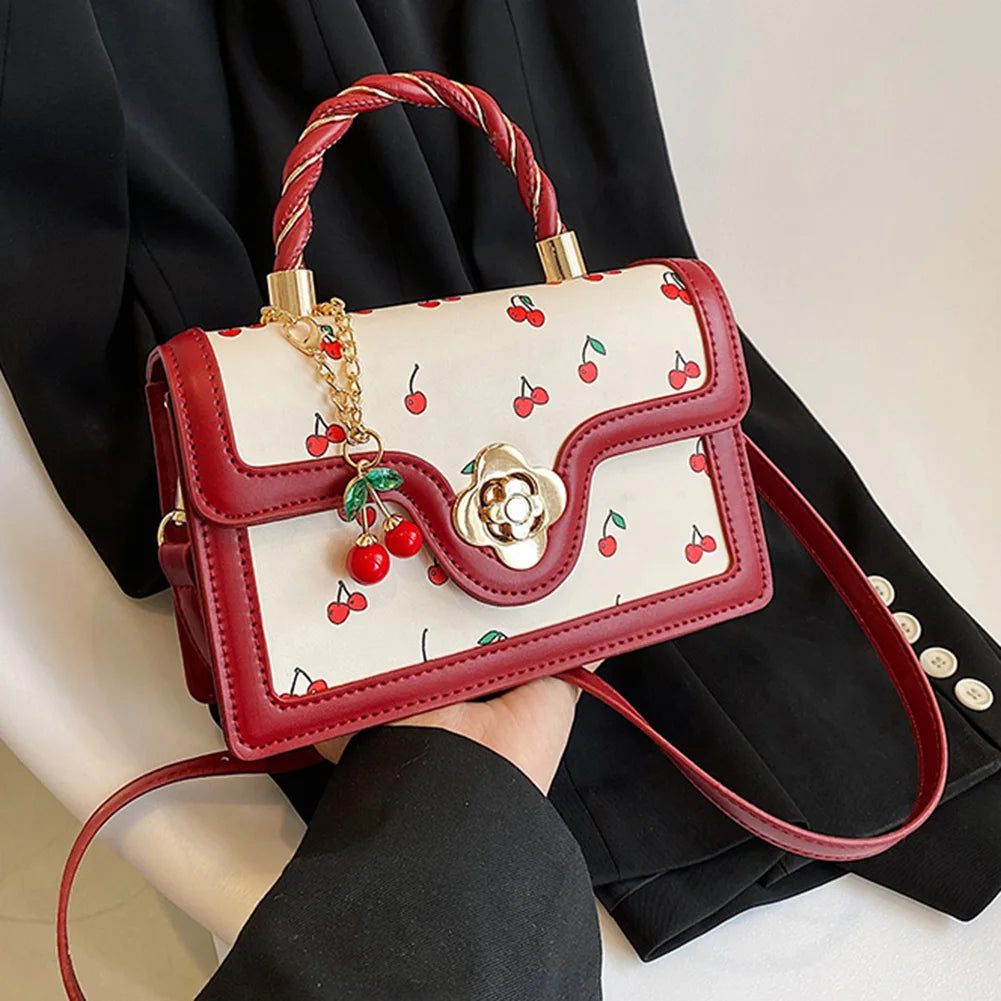 Women’s Cherry Square Chain Crossbody Bag – Adjustable Strap Stylish Satchel