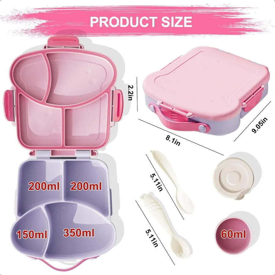 Leak-Proof 4-Compartment Bento Lunch Box – 31 oz / 900 ml Food Container for School, Outdoor & Travel (Pink)