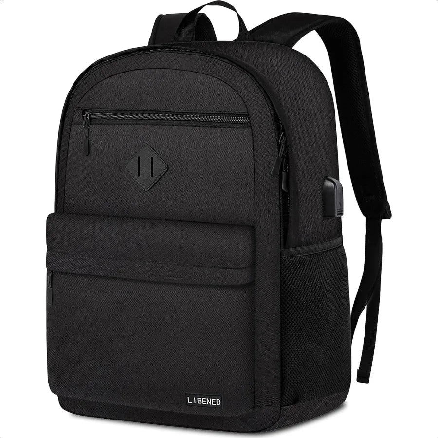 Classic Black 15.6" School Laptop Backpack – USB Charging Bookbag for Teen Boys & Girls | Unisex College & Daily Study Daypack