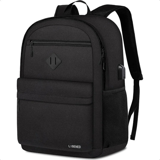 Classic Black 15.6" School Laptop Backpack – USB Charging Bookbag for Teen Boys & Girls | Unisex College & Daily Study Daypack