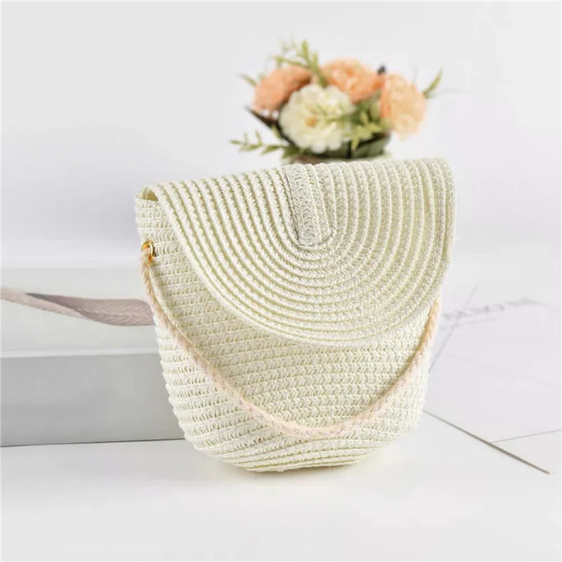Half-Moon Woven Straw Crossbody Bag – Summer Beach Rattan Tote for Women