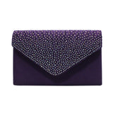 Women’s Satin Rhinestone Clutch – Elegant Evening Shoulder Bag with Thin Chain for Parties, Banquets & Weddings