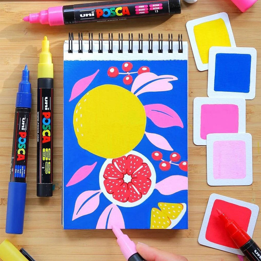 Uni POSCA 12-Color Acrylic Marker Set – 0.7 mm Fine Tip Pens for Posters, Crafts & Creative Design