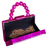 Women Beading Handbag Marble Acrylic Luxury Box Clutch – Evening Bag with Chain Shoulder Strap for Wedding, Party & Dinner Dress