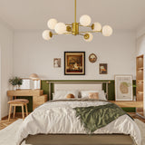 Modern 8-Light Gold Chandelier – Elegant Ceiling Light with White Glass Globe Shades (No Bulbs Included)