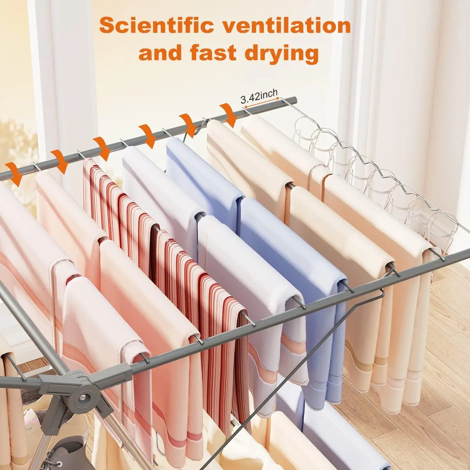 59″ High Folding Clothes Drying Rack – Stainless Steel Stand with 3 Rotatable Arms & 4-Leg Base