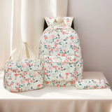 3-Piece Floral Backpack Set for Teenagers – Large Capacity School Bookbag with Lunch Bag & Pen Case
