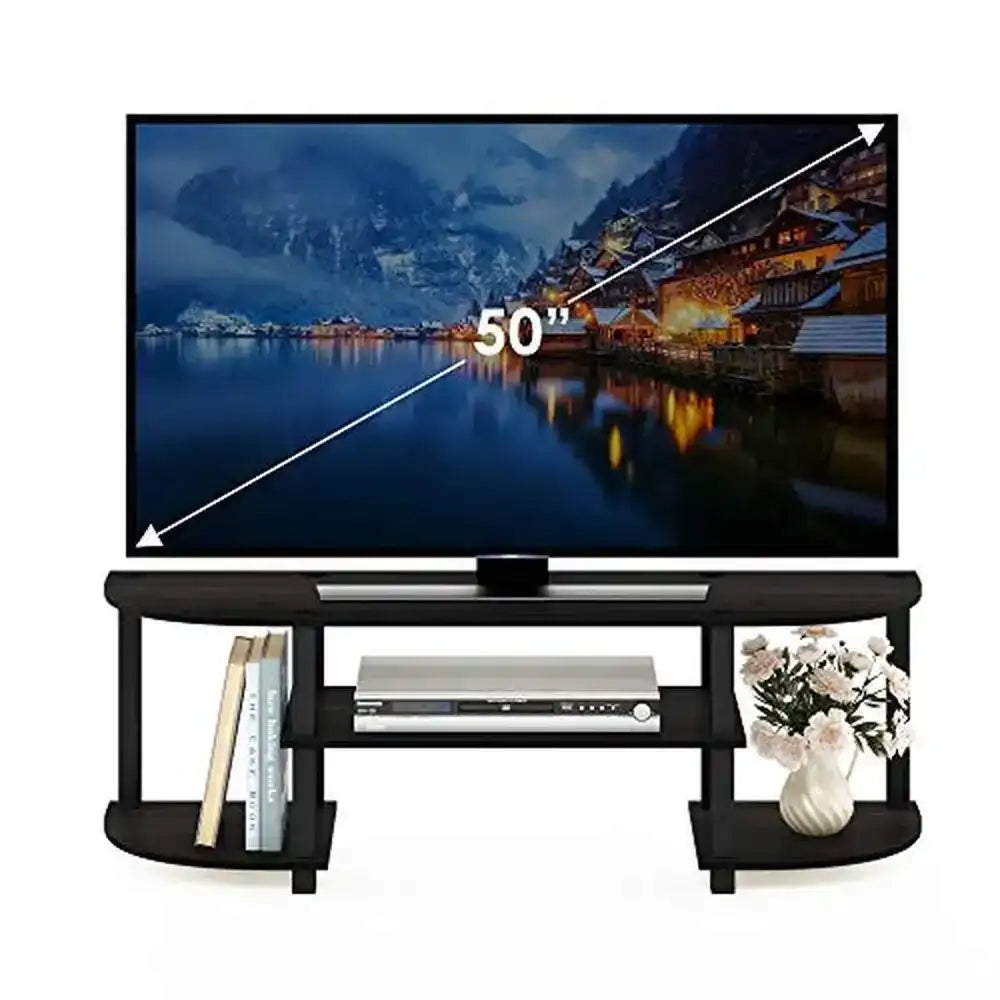 4-Tier Wooden TV Entertainment Center – Espresso/Black Finish Media Stand for Flat-Screen TVs