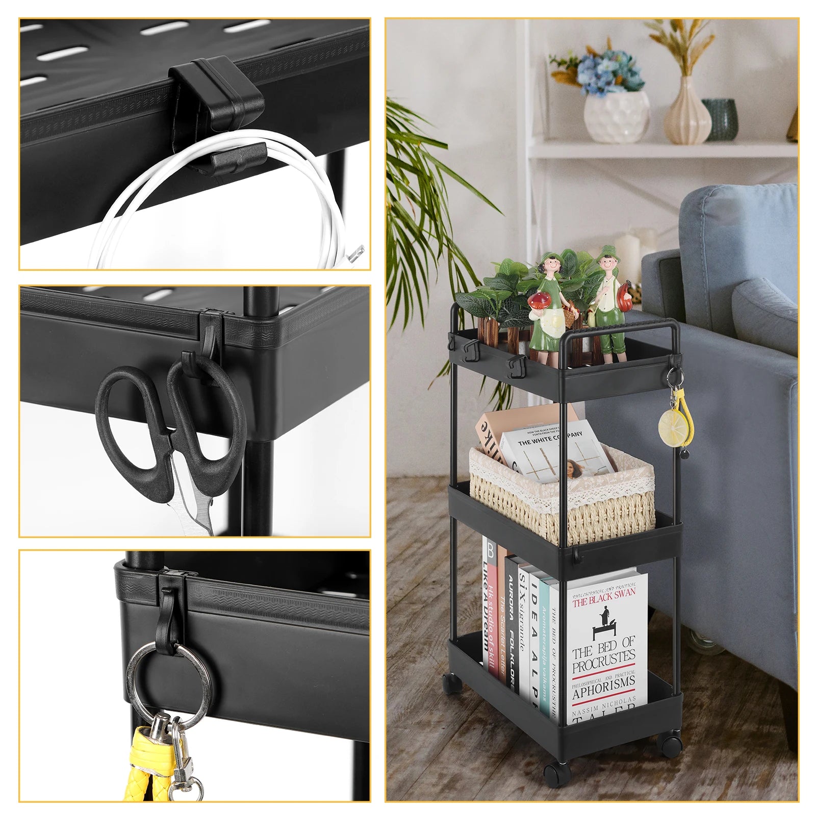 2-Pack 3-Tier Slim Storage Cart – Utility/Rolling Organiser for Bathroom, Laundry or Kitchen