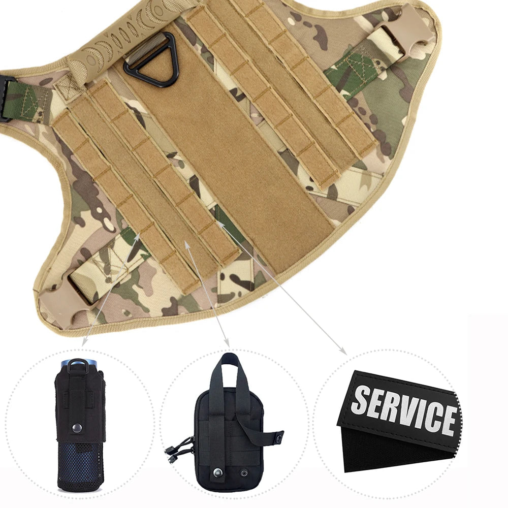 Military Tactical Large Dog Harness Set – Training Vest with Collar, Leash, Bags & Patches for Malinois & Large Breeds