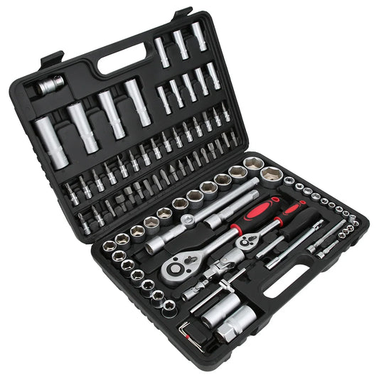 Wrench, Socket & Screwdriver Tool Set – Mechanics Kit (½ in & ¼ in) with Case