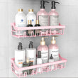 2-Pack Adhesive Stainless-Steel Shower Caddy – Rustproof Wall-Mounted Racks for Bathroom Storage (Pink Accent)
