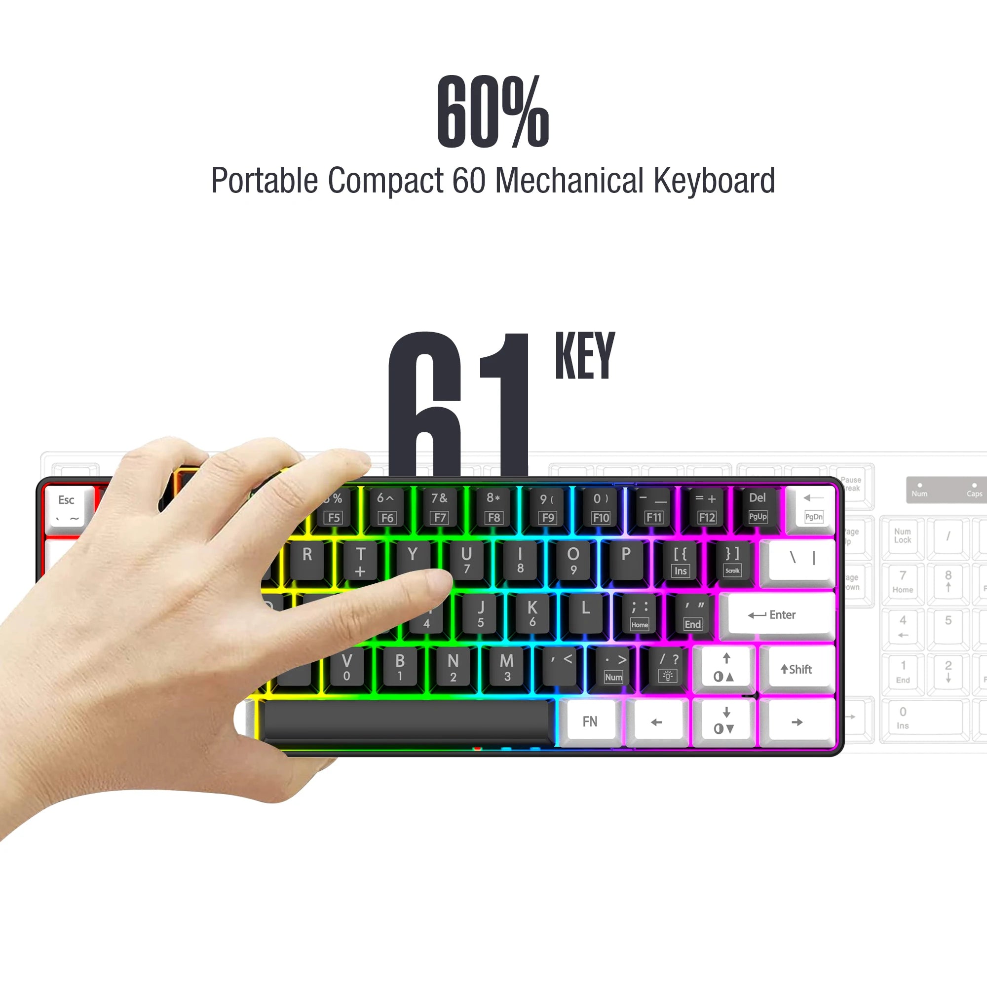 60% Wired Gaming Keyboard – Ultra-Small RGB Backlit Portable Waterproof Computer & Mac Keyboard