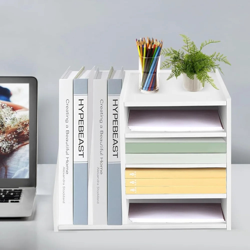 📂 Desktop File Holder Organizer – White PVC Desk File Organizer & Mail Sorter for Office, Home & School