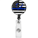 🇺🇸 Blue Line American Flag Badge Holder – Custom ID Card Reel Clip, Decorative Name Tag & Badge Clip for Work & Events