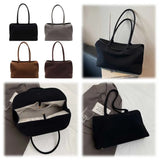 Unisex Suede Top-Handle Tote – Solid Colour Retro Handbag with Inner Pocket for Work & Travel