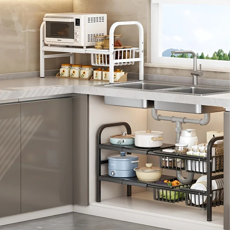 2-Tier Under-Sink Organizer Rack – Multi-Purpose Storage Shelf for Kitchen & Bathroom