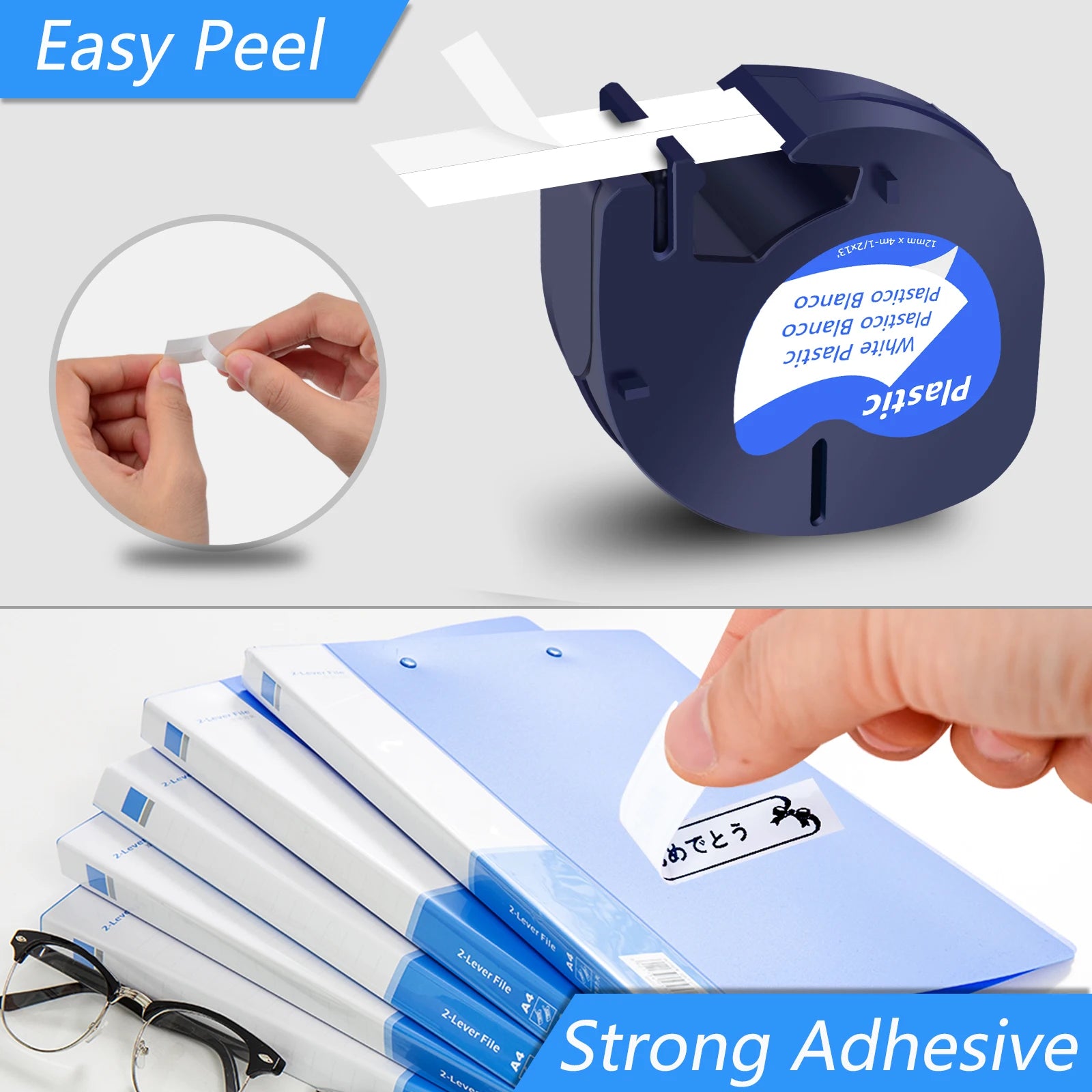 20‑Pack Black-on-White Plastic Label Tape (12 mm) – Compatible with Dymo LetraTag LT‑100H, LT‑100T, P15, Q30 & More