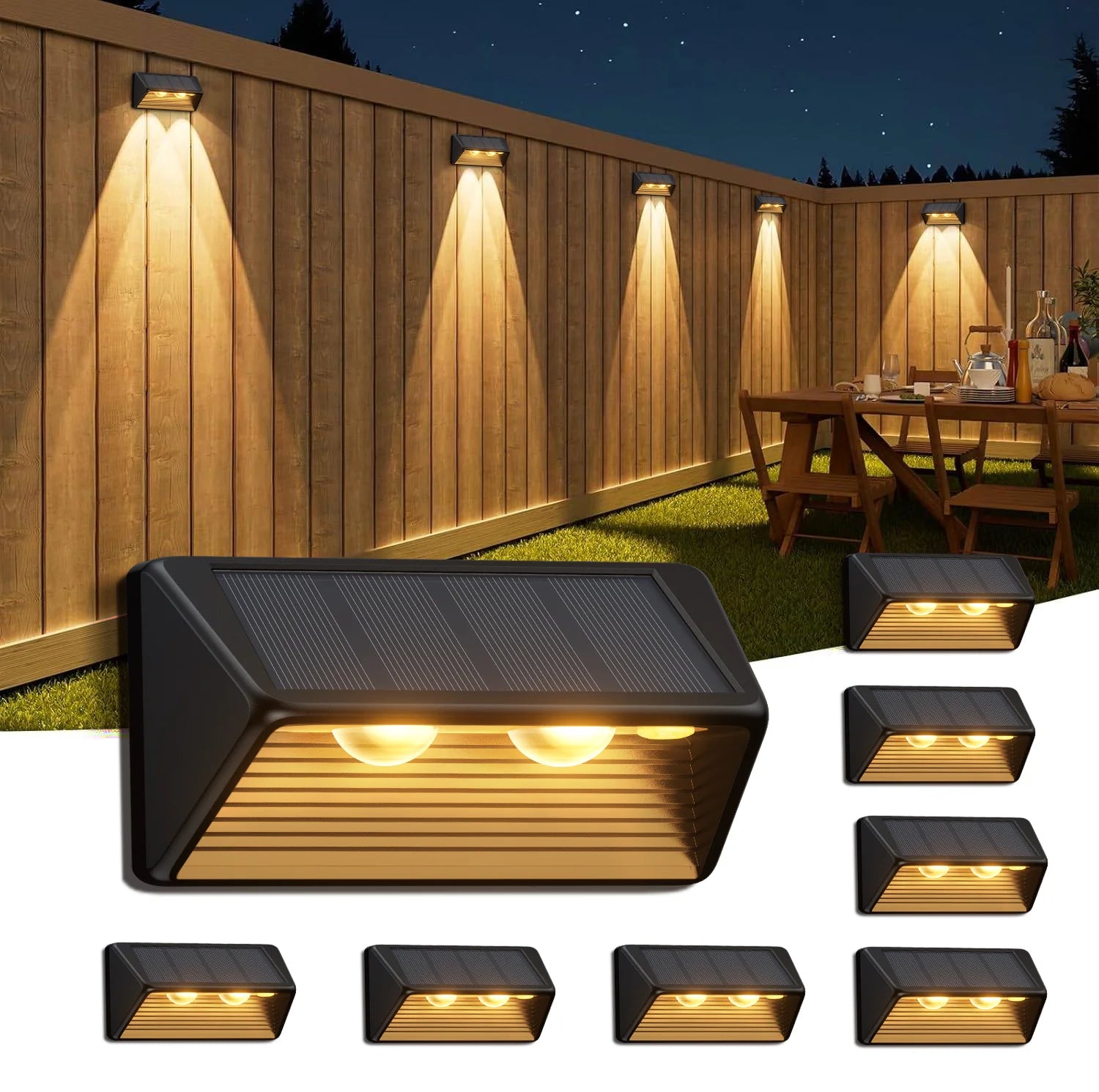 Solar Fence & Step Lights (4/8/12 Pack) – Cool & Warm White LED | Waterproof Outdoor Wall, Stair & Yard Lighting