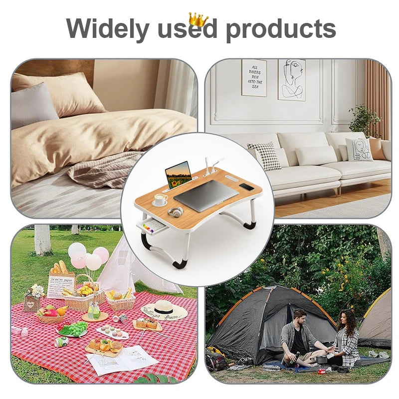 Portable Laptop Desk 💻 – USB Light, Small Fan, Cup Holder, Tablet Slot & Handle – Foldable Laptop Table