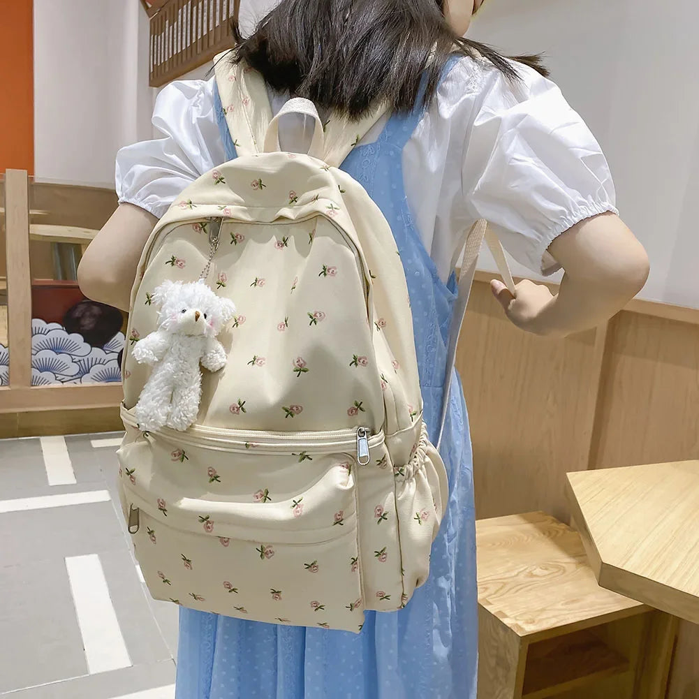 Aesthetic Floral Girls’ School Backpack — Large-Capacity College Bookbag