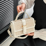 Straw Woven PU Leather Crossbody Bag – Flap Shoulder Bag with Adjustable Strap for Holiday & Travel